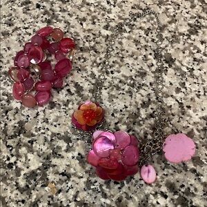 Pink Floral Necklace and Bracelet Set